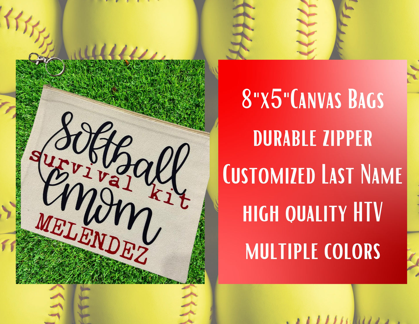 Makeup Softball bag | Custom bag| Softball Travel bag | Softball Mom Survival Kit | Canvas make up bag | Softball toiletry bag