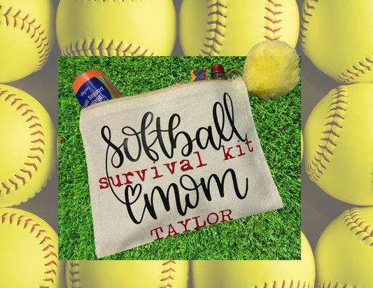 Makeup Softball bag | Custom bag| Softball Travel bag | Softball Mom Survival Kit | Canvas make up bag | Softball toiletry bag