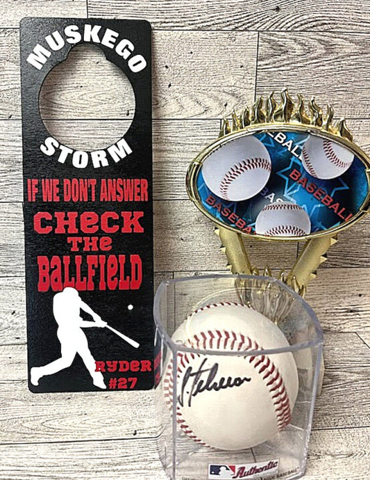 Doorknob Custom Sign | Personalized Door Decoration for Baseball Softball |  Team Doorknob Hanger | Hotel Door Decoration Sports