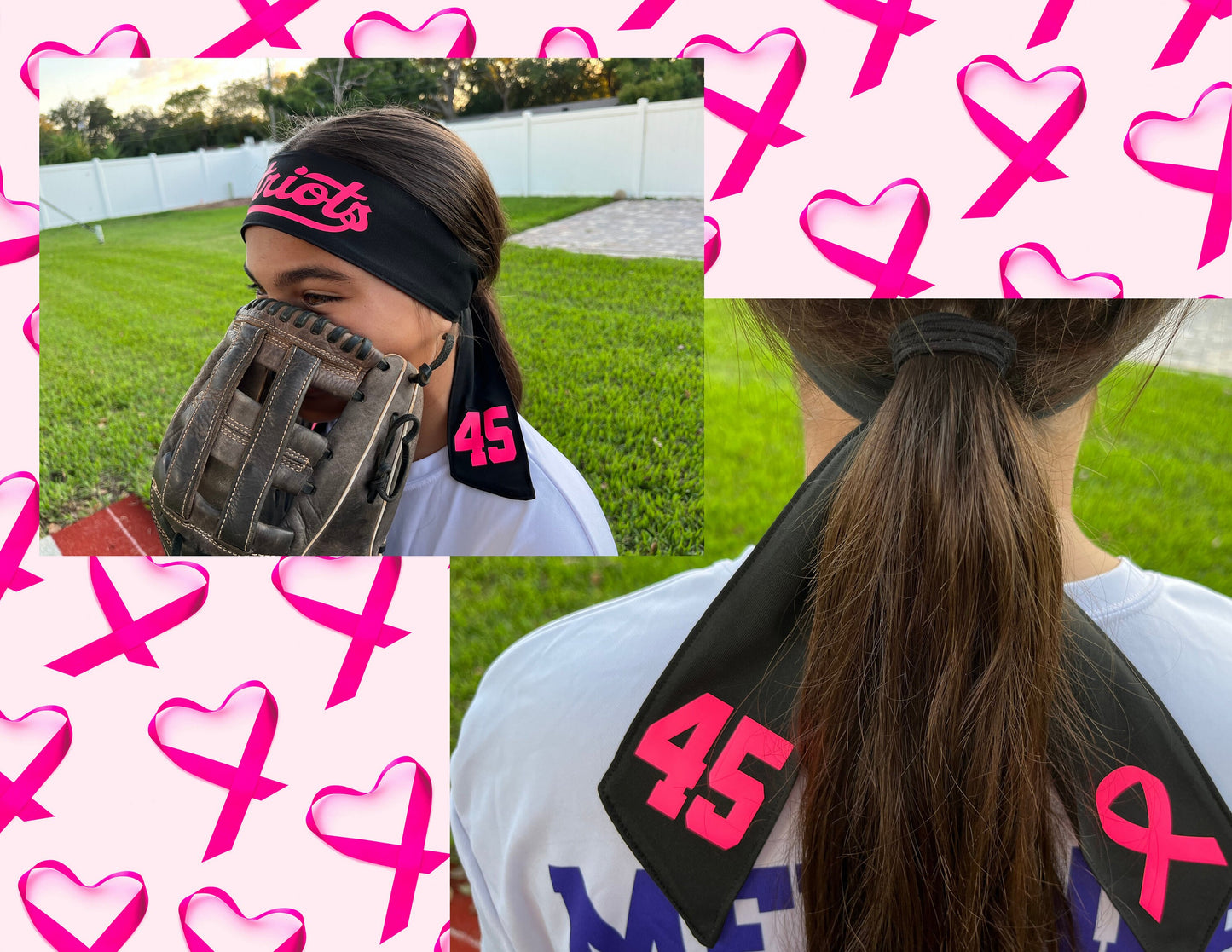 Breast Cancer Tie back headband | Custom sports headband | Athletic tie back | Softball Baseball Pickleball Football Soccer LAX