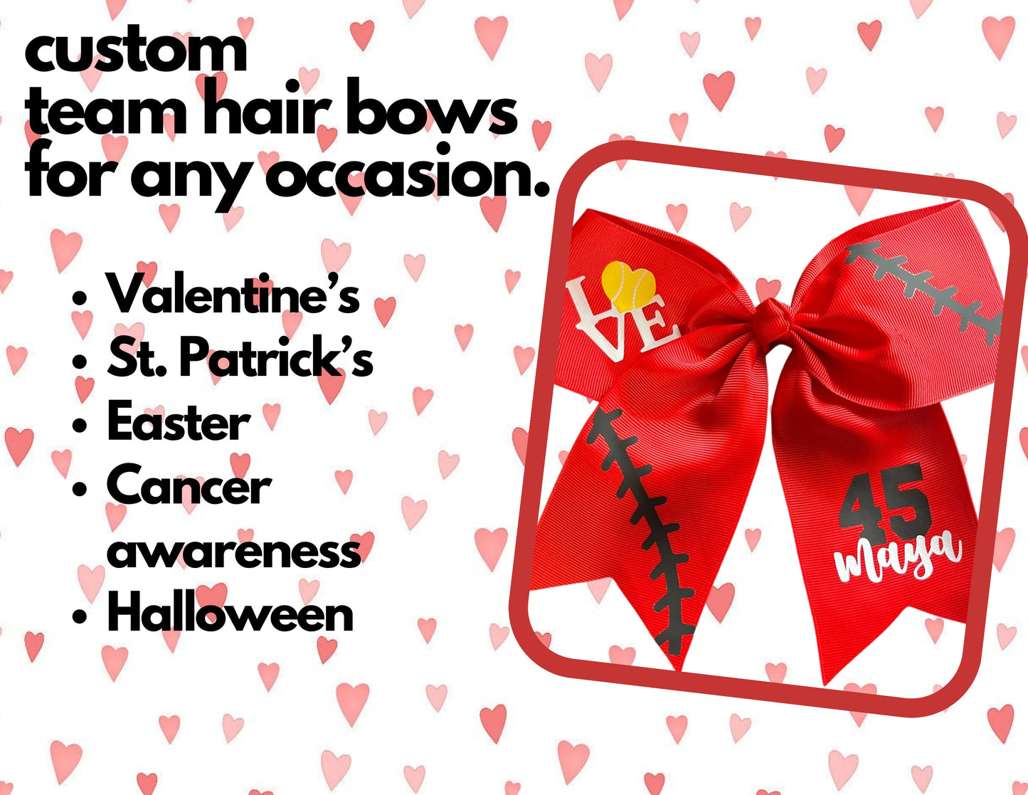 Hair bows for team | Customizable | Cheer bow | Personalized team bows | Pigtail bows | Valentine's Day | St. Patrick's Day