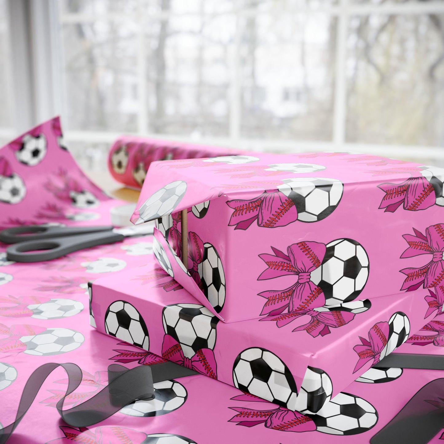 Soccer Coquette Wrapping Paper | Soccer Gift Wrap Paper | Soccer Themed Paper for Christmas, Birthdays, Team Parties, Celebrations, Holidays
