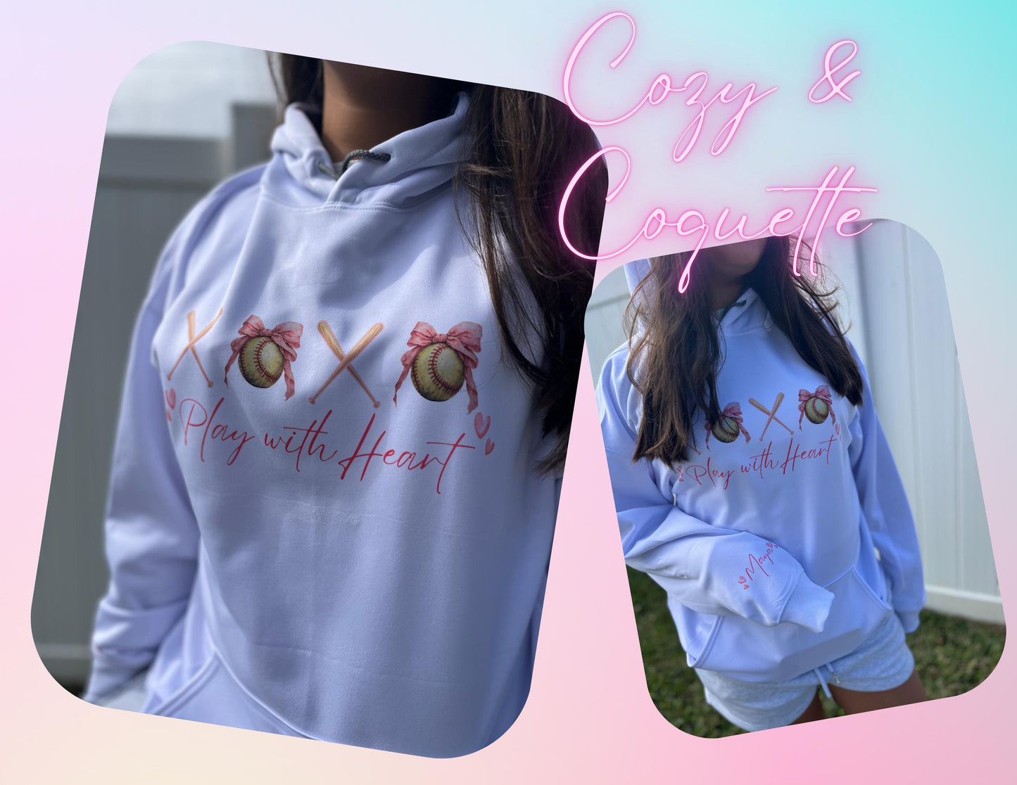 Coquette Softball Hoodie Personalized | Gift for Softball Mom, teens and preteens | Mother's Day Idea