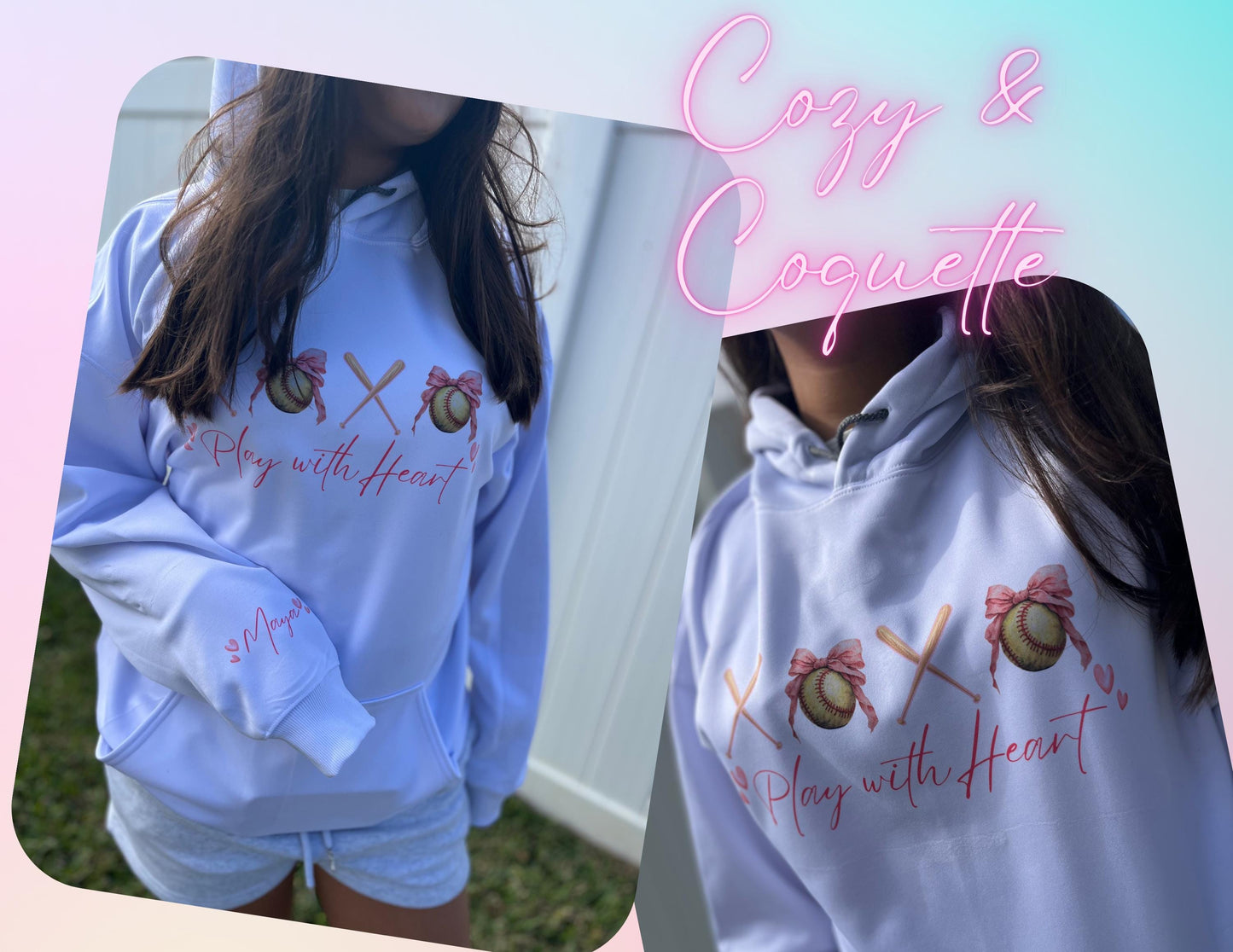 Coquette Softball Hoodie Personalized | Gift for Softball Mom, teens and preteens | Mother's Day Idea