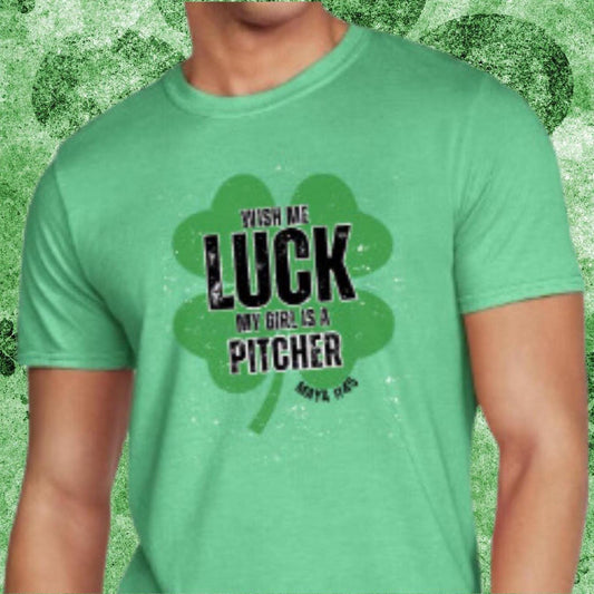 My Girl is a Pitcher Shirt | Personalized Funny Softball St. Patrick's Day T-Shirt | Funny Lucky Shirt | Gift for Pitchers | Softball Mom and Dad Shirt | Unisex