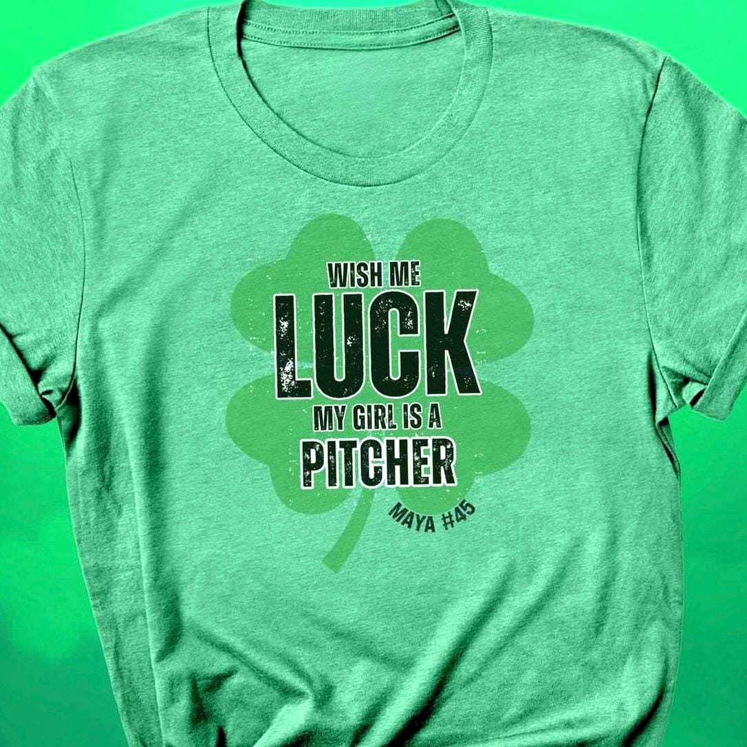 My Girl is a Pitcher Shirt | Personalized Funny Softball St. Patrick's Day T-Shirt | Funny Lucky Shirt | Gift for Pitchers | Softball Mom and Dad Shirt | Unisex
